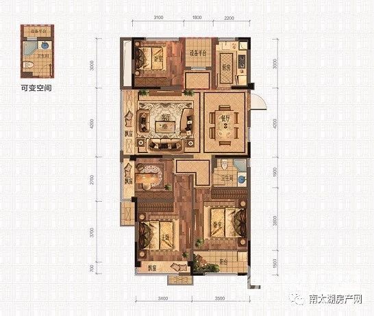 (建筑面积约122㎡ 四室两厅两卫户型图)