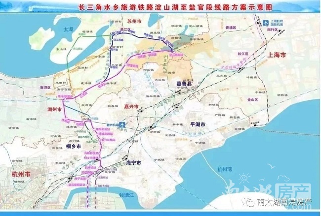 (长三角水乡旅游铁路淀山湖至盐官段 线路图)