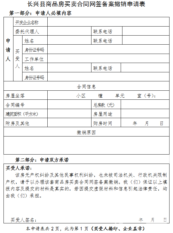 長興縣住房和城鄉建設局印發長興縣商品房買賣合同網籤備案變更撤銷